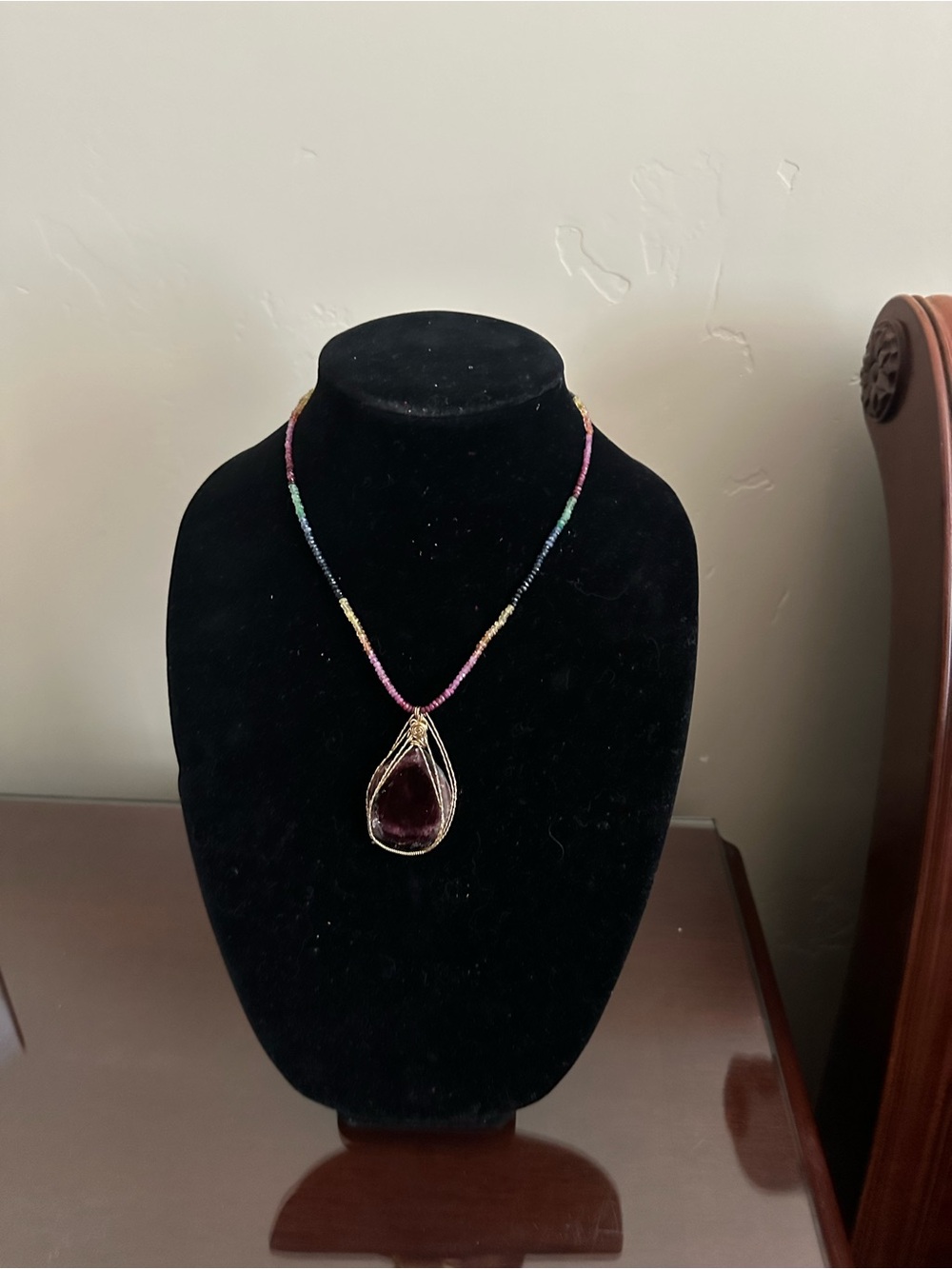 Hand Crafted Gold Wire Teardrop Watermelon Tourmaline & genuine Sapphire beads - Picture 2 of 6